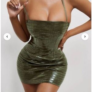 SHEIN SXY Criss Cross Backless Croc Embossed PU Leather Bodycon Dress